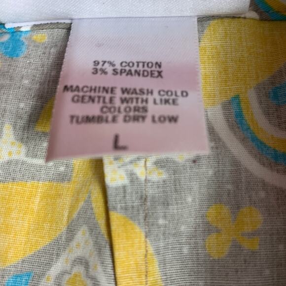 Blue Platypus yellow and grey patterned midi skirt, L B2B1 - Picture 6 of 7